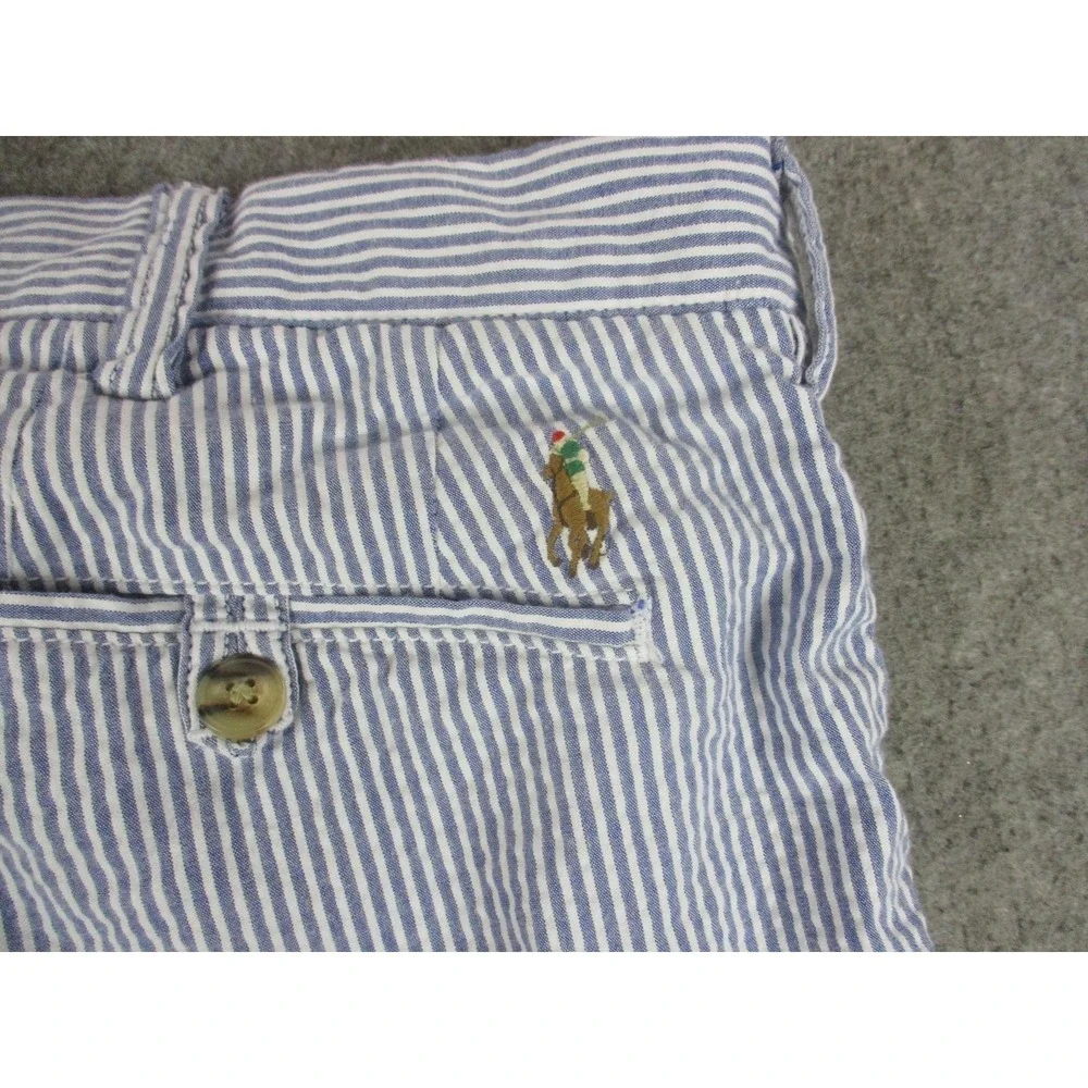 Polo Ralph Lauren Pants Mens 38x30 Blue Striped Seersucker Chambray Stretch Fit